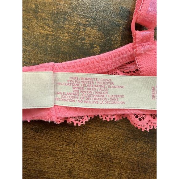 Victoria's Secret Dream Angels Lined Demi Bra Pink Lace Underwire Pad Size 32B - Picture 5 of 6